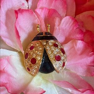 Vintage ROMAN Ladybug Brooch with Rhinestones